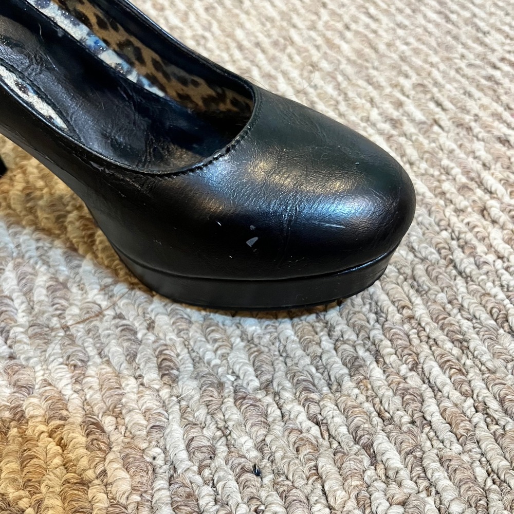 ❤️Unlisted Black Faux Leather Round Toe Stiletto Heel Platform Pumps Size 8.5 - Picture 9 of 16